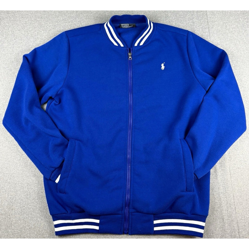 Polo Ralph Lauren Mens M Blue Full Zip Fleece Jacket Pony Logo Varsity